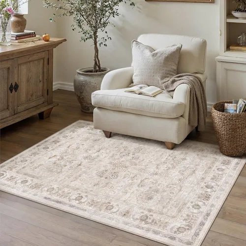 Miniatura 103 de PureCozy - Alfombra de área beige de 8 x 10, lavable, vintage, alfombra para sala de estar, dormitorio, gran alfombra suave retro de pelo bajo