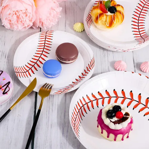 Miniatura 4 de ADXCO Paquete de 48 platos de béisbol de 9 pulgadas y 7 pulgadas, platos redondos de papel de béisbol para decoración de fiestas de cumpleaños