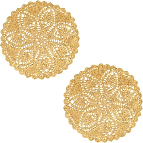 Miniatura 39 de Mantel Individual de Encaje de 11 a 12 Pulgadas Tapetes de Mesa Redondos Hechos a Mano Tapete de Ganchillo Cocina Vajilla Posavasos para Taza