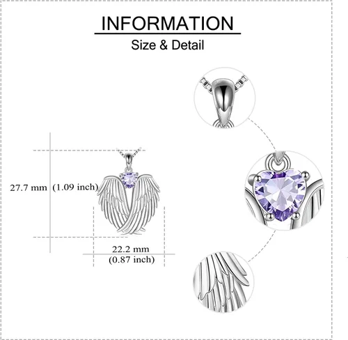 Miniatura 4 de YFN Collar de alas de ángel de plata de ley 925 con colgante de alas de ángel de la guarda, collar de piedra natal para mujeres y niñas, regalos
