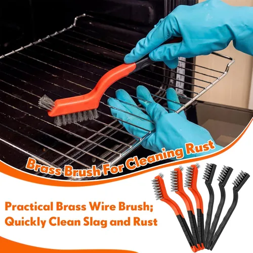 Miniatura 3 de Zhehao 90 Pcs Mini Wire Brushes Set for Cleaning Small Stainless Metal Brush Scrub Masonry Brass Wire Curved Handle for Cleaning Welding Slag Rust