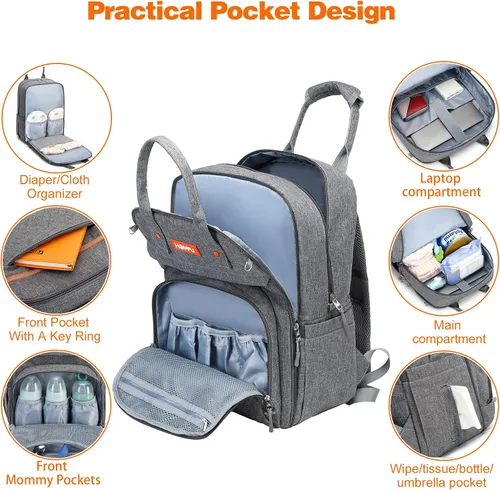 Miniatura 3 de Bolsa de pañales para mamá, hospital, bolsas de bebé para niñas y niños, mochila de viaje grande multifunción para computadora portátil, mochila