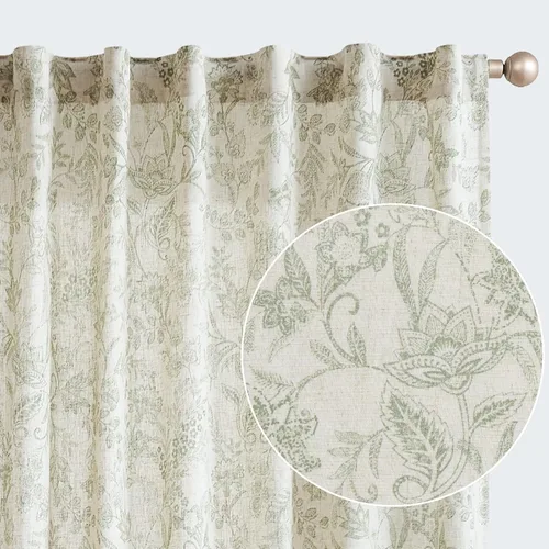 Miniatura 10 de JINCHAN Cortinas florales de lino para sala de estar, cortinas negras de estilo granja francesa de campo, cortinas de 63 pulgadas de largo, cortinas