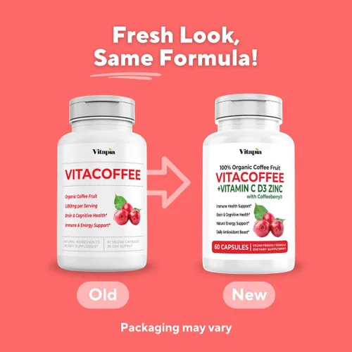 Miniatura 3 de Vitacoffee Píldoras de cafeína – Fruta de café, vitamina C, vitamina D, gluconato de zinc – Energía, memoria, enfoque, antioxidante, soporte