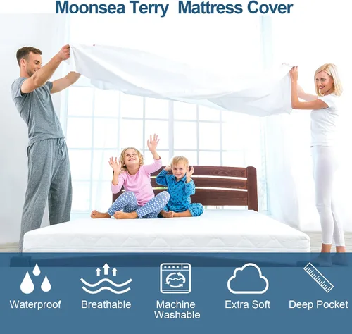 Miniatura 6 de Protector de colchón Queen impermeable, transpirable suave Terry con capa de TPU ajustable 18 pulgadas de profundidad, estilo elástico todo