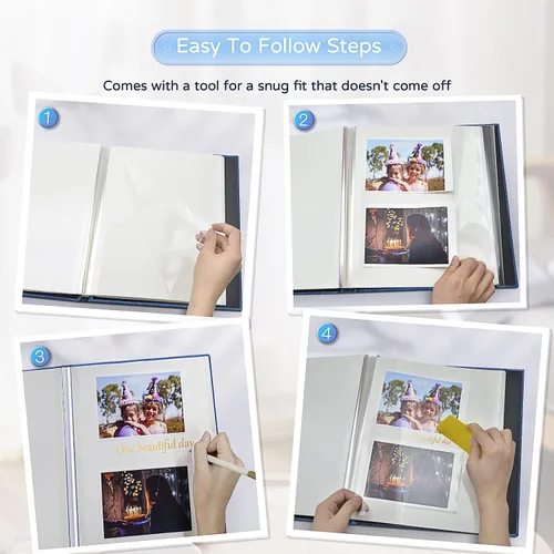 Miniatura 4 de Popotop Álbum de fotos grande autoadhesivo 4x6 5x7 8x10, álbum de recortes DIY, libro de fotos, regalos para mamá, familia, bebé y boda, con Azul