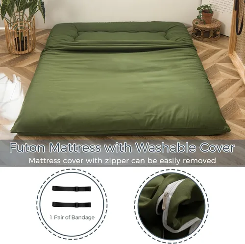 Miniatura 4 de MAXYOYO Colchón de suelo japonés extra grueso de 6", Colchón Futon, Almohadilla de Tatami Plegable para Adultos, Cama de Suelo Enrollable para Verde