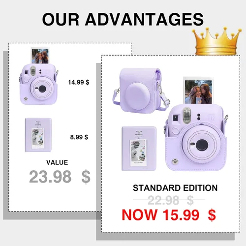 Miniatura 3 de CAIYOULE Funda para cámara Fujifilm Instax Mini 12 de película instantánea, bolsa protectora de piel sintética para cámara Fuji Mini 12 con álbum