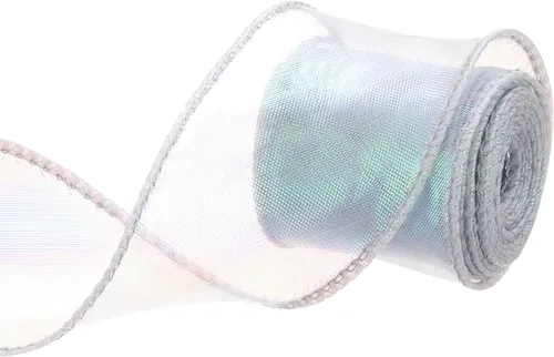 Miniatura 44 de MECCANIXITY - Cinta de organza con cable de 1 1/2" de ancho, brillante, transparente, con brillo irisado en tonos pastel, cinta de gasa para Beige