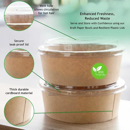 Miniatura 5 de Tazones desechables con tapa Tazones de papel para preparación de comidas Envases de comida para llevar ensaladera ramen con tapas