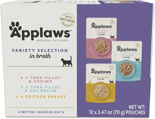 Applaws Alimento húmedo natural para gatos en caldo, ingredientes limitados y naturales, alto en proteínas sin aditivos artificiales, paquete