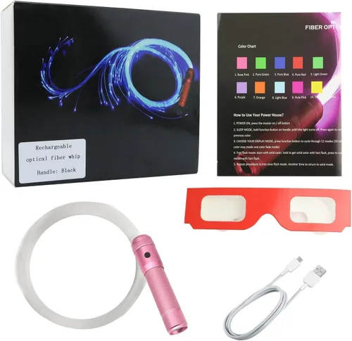 Miniatura 9 de AMKI Látigo de fibra óptica LED recargable de 6 pies, 360 giratorios, 360 efectos de modo, súper brillante, juguete de baile, ideal para fiestas Rosa