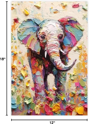 Miniatura 6 de Fyzuf Arte de pared de elefante - Pintura al óleo sobre lienzo, estilo cubismo, estética de elefante colorido, 12 x 18 pulgadas (11.8 x 17.7 in) sin