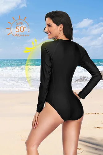 Miniatura 2 de Daci - Traje de baño de una pieza,camiseta de protección para mujer de manga larga, con cremallera y factor de protección solar 50 ideal