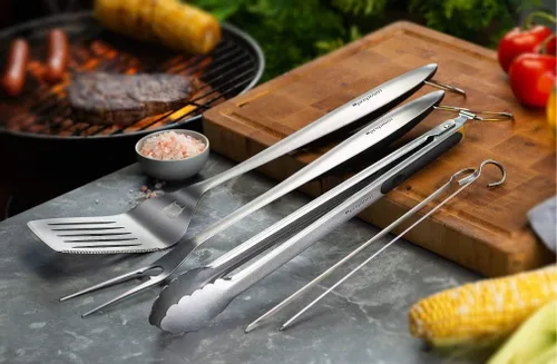 Miniatura 2 de Juego de 3 utensilios de barbacoa resistentes para parrilla, espátula, tenedor (3 piezas)