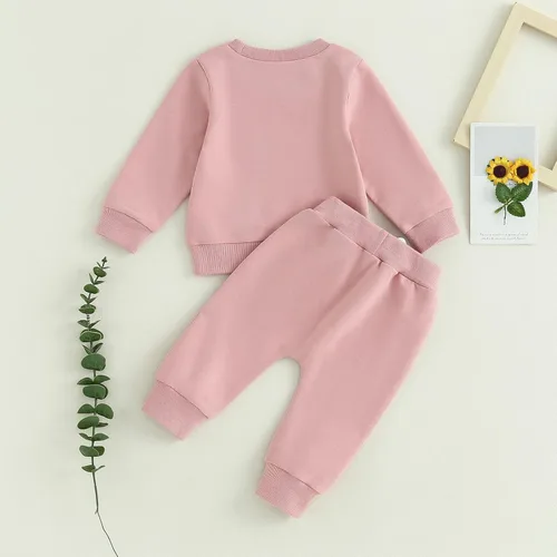 Miniatura 54 de Conjunto de 2 piezas de ropa de otoño para bebé y niña, sudadera de manga larga con cuello redondo y pantalones deportivos, conjunto de traje
