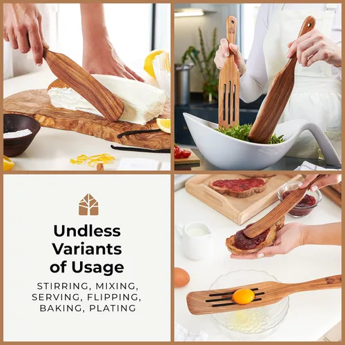 Miniatura 7 de Juego de 5 espátulas de teca, herramientas de cocina de madera, utensilios de cocina antiadherentes para servir, agitar, mezclar, raspar, recoger