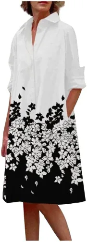 Ceboyel Vestido midi de lunares para mujer, longitud hasta la rodilla, media manga, vestido casual holgado, vestido camisero, vestido elegante y
