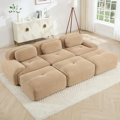 Miniatura 16 de Juego de sofás seccionales sin hueso de 117 pulgadas para sala de estar, modular en forma de L y sofá de 3 plazas con asiento profundo, almohadas