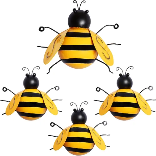 MorTime Paquete de 4 esculturas de metal para pared, decoración de jardín, decoración de pared de abeja colgante para interiores y exteriores,