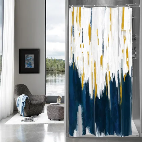 Miniatura 8 de MitoVilla Cortina de Ducha Pequeña Negra para Cabina 36 x 72 pulgadas, Juego de Cortinas de Ducha Angostas de Media Talla Abstracto Degradado