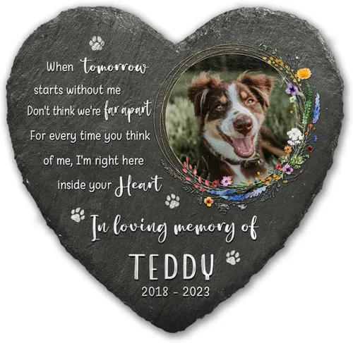 Piedra conmemorativa de corazón con cita significativa, placa personalizada de huella de perro o gato, mantén la memoria en los corazones, regalos