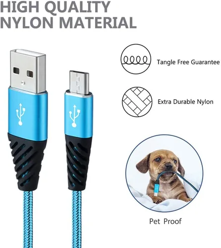 Miniatura 3 de Bynccea Cable micro USB de carga rápida, cable USB Android trenzado de nailon de 6 pies, paquete de 5 cables de carga de teléfono compatible