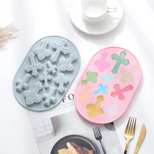 Miniatura 2 de 2 paquetes de moldes de silicona en forma de cruz, moldes de silicona para dulces de hielo, gomosas de chocolate, para decoración de pasteles, Azul