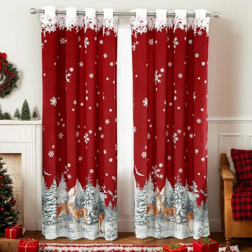 Miniatura 15 de CAROMIO, cortinas de Navidad para sala de estar, juego de 2 paneles, cortinas largas de terciopelo de 63 pulgadas, cortinas decorativas con copos
