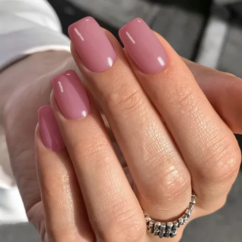Miniatura 17 de Uñas postizas a presión color rosa bebé, uñas postizas cuadradas medianas con pegamento en uñas de longitud media, uñas acrílicas cortas