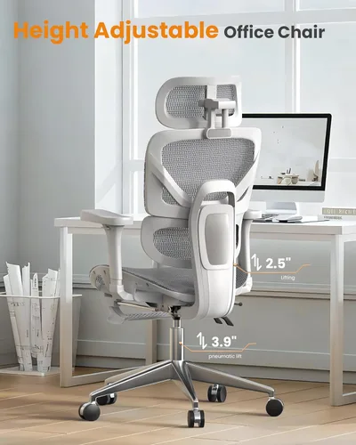 Miniatura 6 de naspaluro Silla de oficina ergonómica, silla de escritorio de malla con respaldo alto, capacidad de 350 libras, soporte lumbar, reposacabezas
