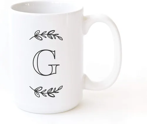 Miniatura 6 de The Cotton & Canvas Co. Manhattan Wreath - Taza de café personalizada con monograma inicial con letra A, taza de café de cerámica de porcelana. Para