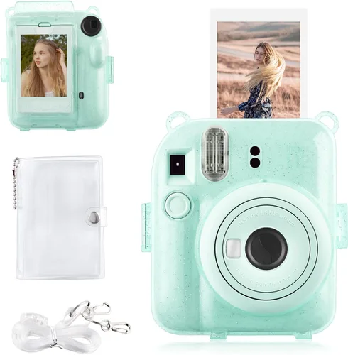 Miniatura 17 de Rieibi Funda transparente compatible con Fuji Instax Mini 12 – Funda con purpurina para cámara instantánea Fujifilm Instax Mini 12 con bolsillo