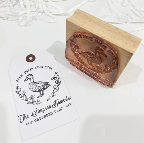Miniatura 5 de Sellos personalizados de cartón de huevos frescos de granja, huevos de pato, recogidos diariamente, sello de goma de madera (3 x 3 pulgadas)
