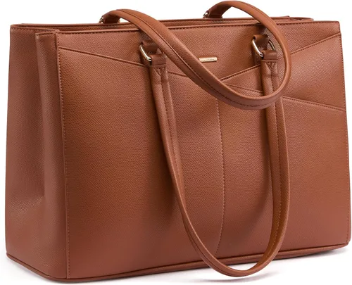 Miniatura 47 de LOVEVOOK Bolsa de mano para computadora portátil para mujer, bolsas de trabajo de cuero de 15.6 pulgadas con soporte grande para tazas para Negro