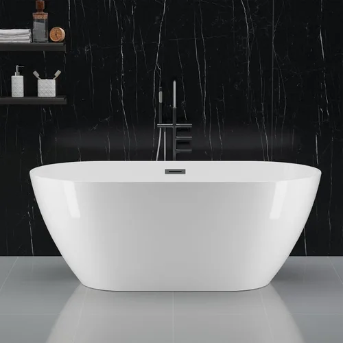 Bañera independiente de 67 pulgadas, bañera independiente de acrílico, moderna bañera con desbordamiento y drenaje integrados, accesorio de baño