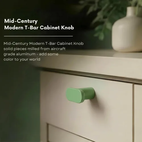 Miniatura 4 de ROUS Hardware Mid-Century - Perilla moderna con barra en T para gabinete, acabado mate de aluminio sólido rosa rubor para gabinetes y muebles