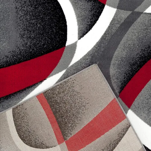 Miniatura 9 de 2305 Alfombra abstracta moderna roja, negra, y beige, Polipropileno, Gris