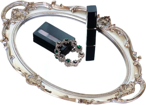 Miniatura 6 de Polyresin Ellipse - Bandeja decorativa antigua para espejo, organizador de maquillaje, organizador de joyas, bandeja para servir, 9.8 x 14.6 Dorado