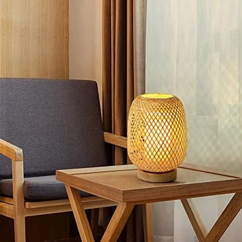 Miniatura 5 de Lámpara de mesa de escritorio de bambú con base de madera y exquisita pantalla de lámpara, ideal para combinar con cualquier decoración moderna