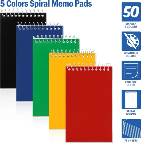 Miniatura 4 de Teling 50 blocs de notas en espiral a granel, bloc de notas pequeños de 3 x 5 pulgadas, cuadernos de bolsillo con 75 hojas de papel rayado