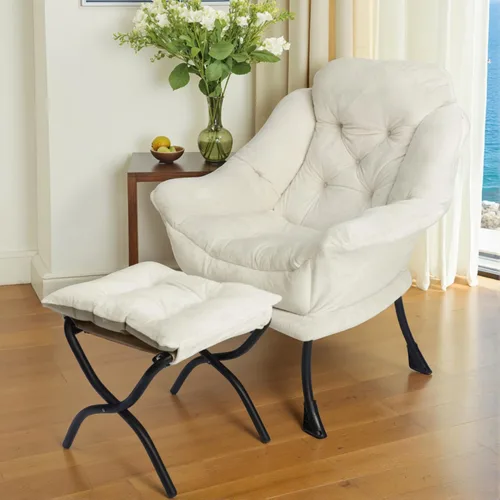 Miniatura 2 de Silla reclinable con otomana plegable, sillas de sala de estar, silla de salón contemporánea de acento, silla de sofá de ocio con marco de acero