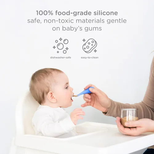 Miniatura 5 de Ubbi Cucharas de entrenamiento de silicona para bebés, paquete de 3 utensilios de autoalimentación de punta suave para el destete del bebé, cucharas
