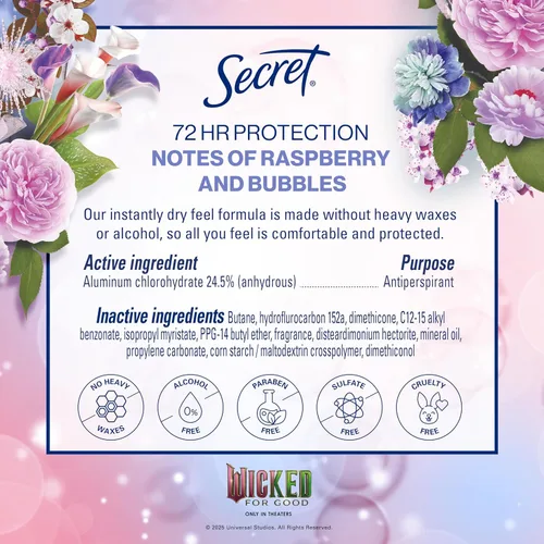 Miniatura 12 de Secret Desodorante en aerosol antitranspirante para mujer, No Podría Ser Más Encantador, 3X Protección contra el sudor, 72 horas de protección
