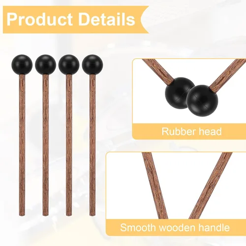 Miniatura 3 de 4 mazos de tambor de lengua de acero, palitos de tambor de goma pequeños de 5.9 pulgadas para xilófono, instrumentos musicales, mazo, mango