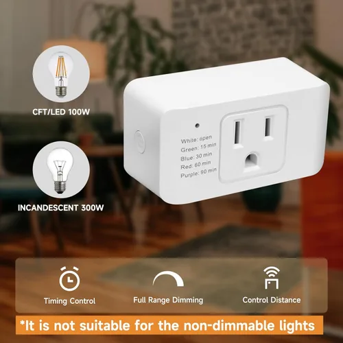 Miniatura 3 de Regulador de intensidad interior para luces de cadena, enchufe regulador de luz con control remoto, temporizador de luz para luces LED, adaptador