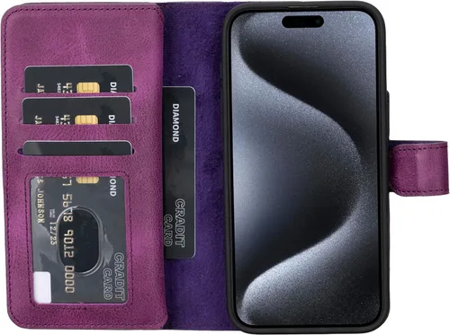 Miniatura 35 de HARDISTON Funda de piel auténtica de alta calidad hecha a mano para iPhone 11 Pro de 5.8 pulgadas, tarjeteros de doble folio, funda magnética Negro