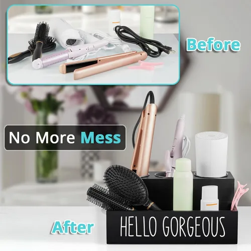 Miniatura 4 de Bivvclaz Organizador de Herramientas para el Cabello, Soporte de Secador de Pelo de Madera para Encimera, Organizador de Herramientas Calientes