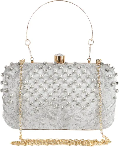 DA BODAN - Bolso de noche para mujer, estilo vintage, con cuentas y lentejuelas y perlas, bolso de hombro para boda, novia, fiesta de graduación
