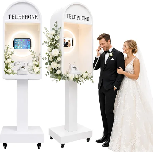 Miniatura 7 de Telephone Booth Audio Guest Book White Phone Booth Stand Wedding Telephone Booth Box Perfect for Video Message Recording Wedding Party Ceremony